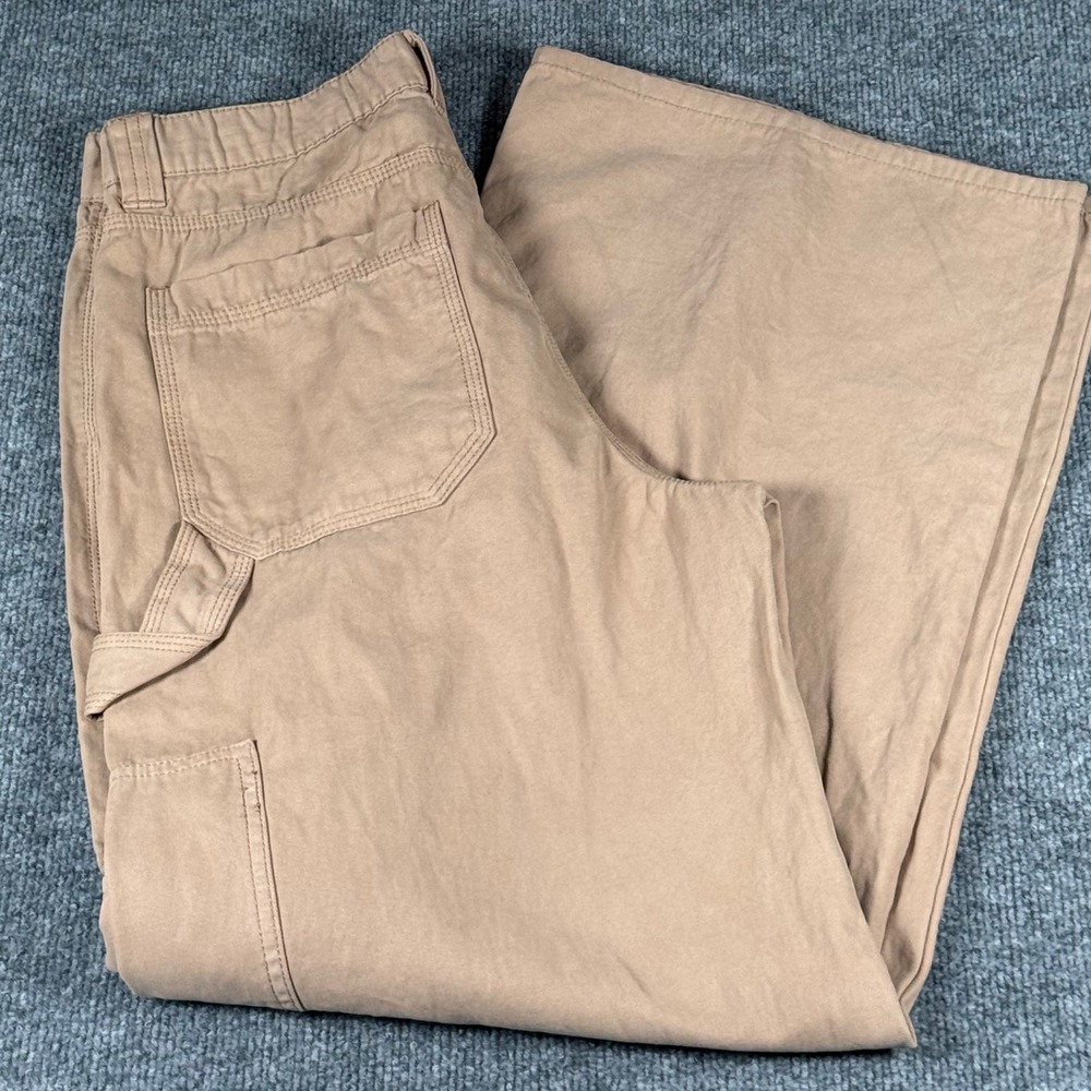 Forever 21 Womens Large Cargo Carpenter Utility Pants 7 Pockets Wide Leg Hiking